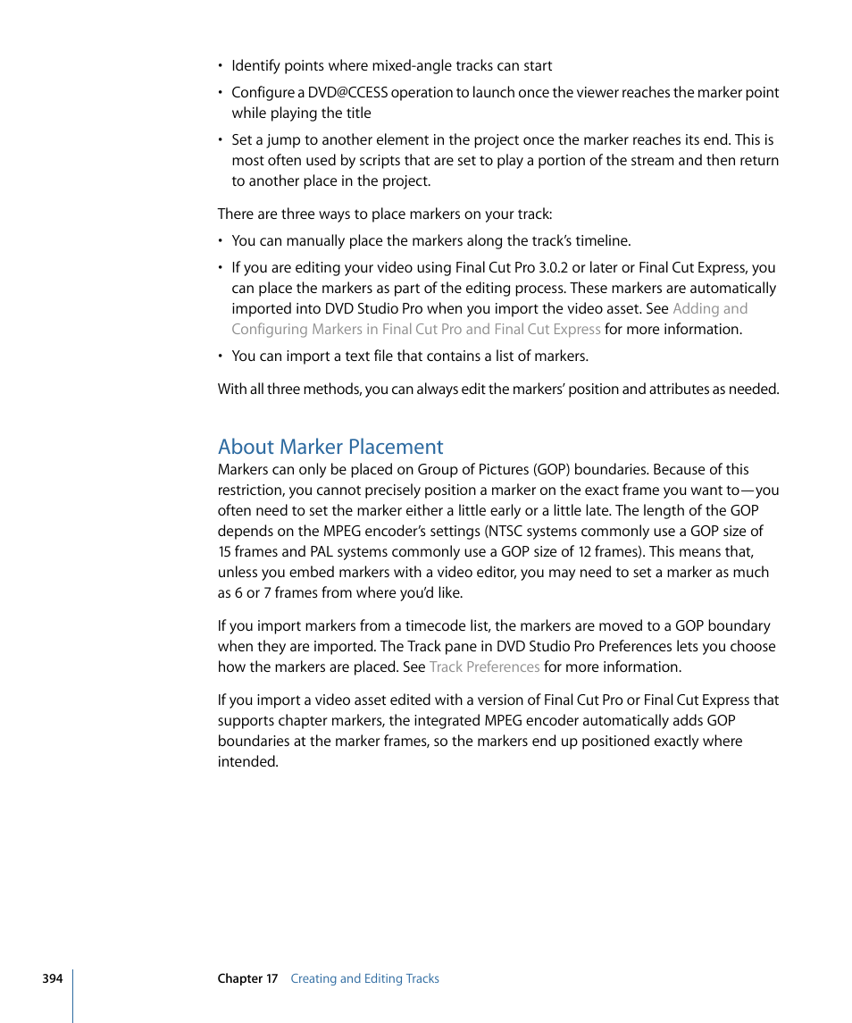 About marker placement | Apple DVD Studio Pro 4 User Manual | Page 394 / 656