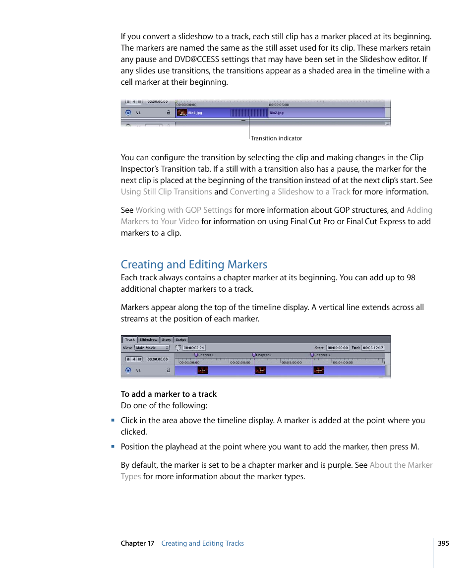 Creating and editing markers | Apple DVD Studio Pro 4 User Manual | Page 395 / 656