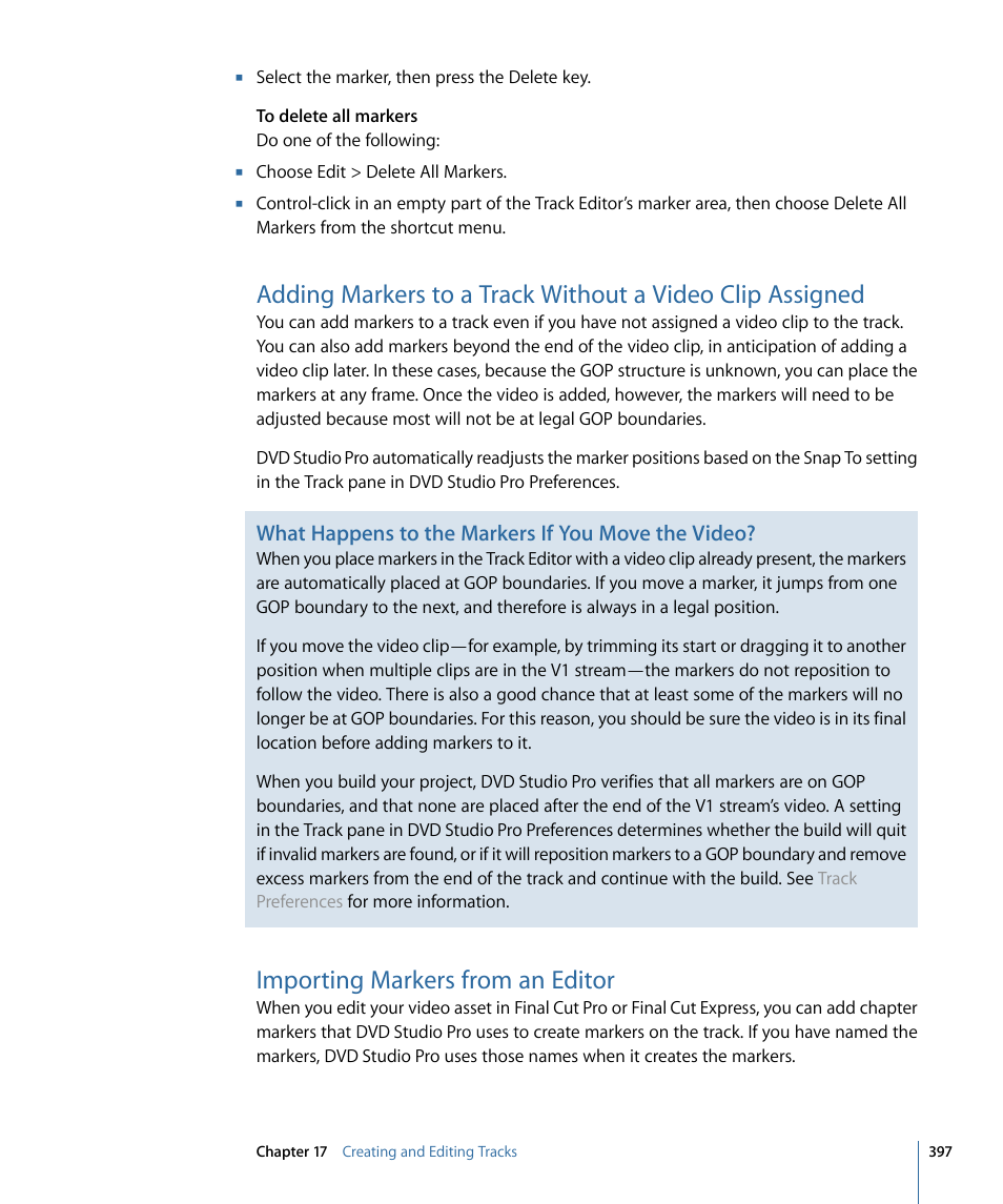 Importing markers from an editor | Apple DVD Studio Pro 4 User Manual | Page 397 / 656