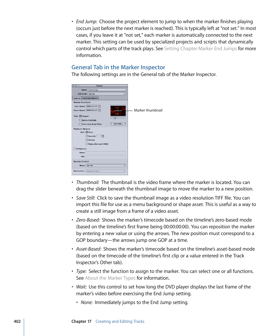 General tab in the marker inspector | Apple DVD Studio Pro 4 User Manual | Page 402 / 656