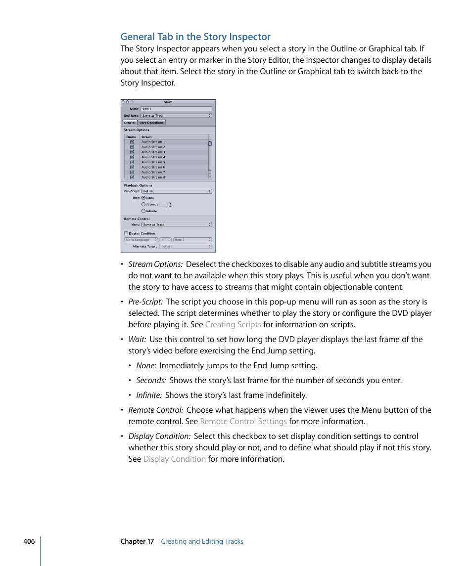 General tab in the story inspector | Apple DVD Studio Pro 4 User Manual | Page 406 / 656