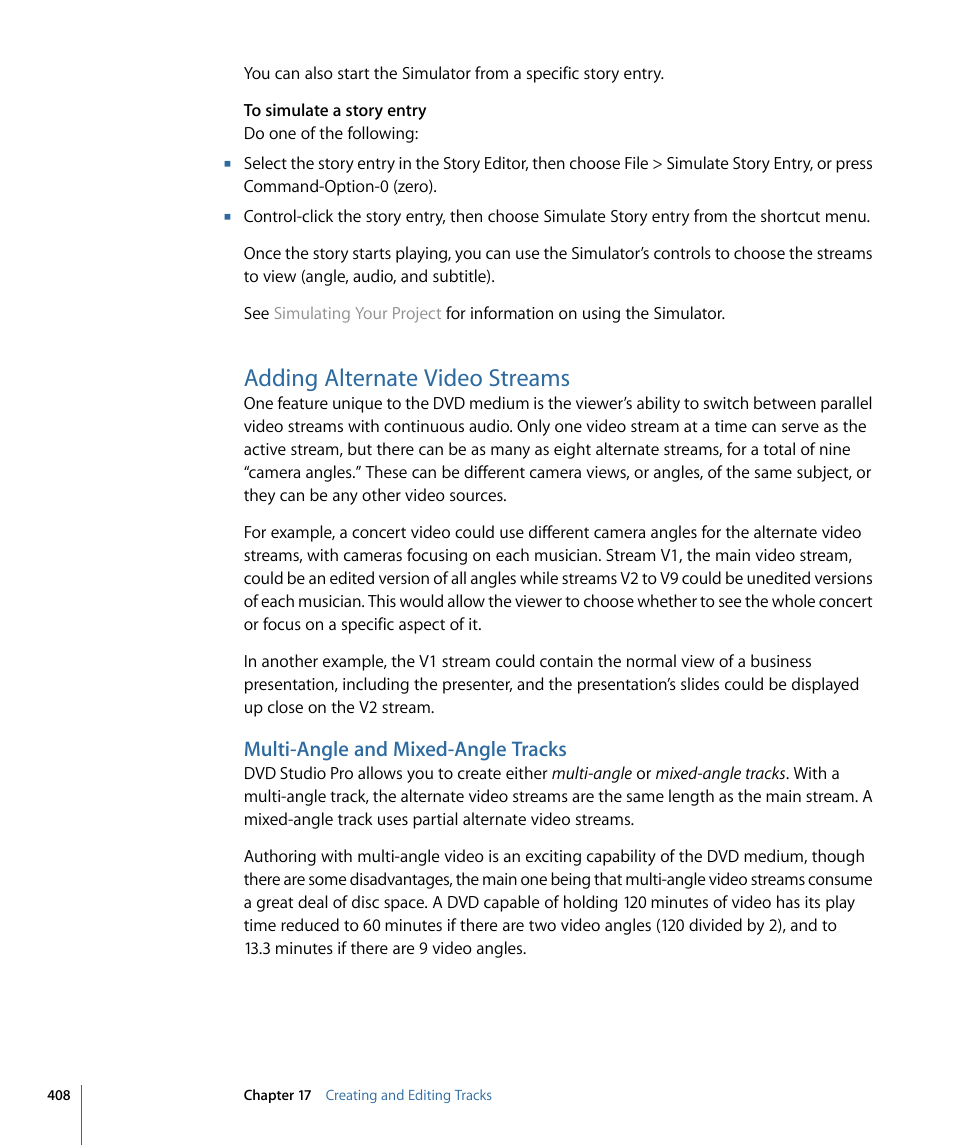Adding alternate video streams, Multi-angle and mixed-angle tracks | Apple DVD Studio Pro 4 User Manual | Page 408 / 656
