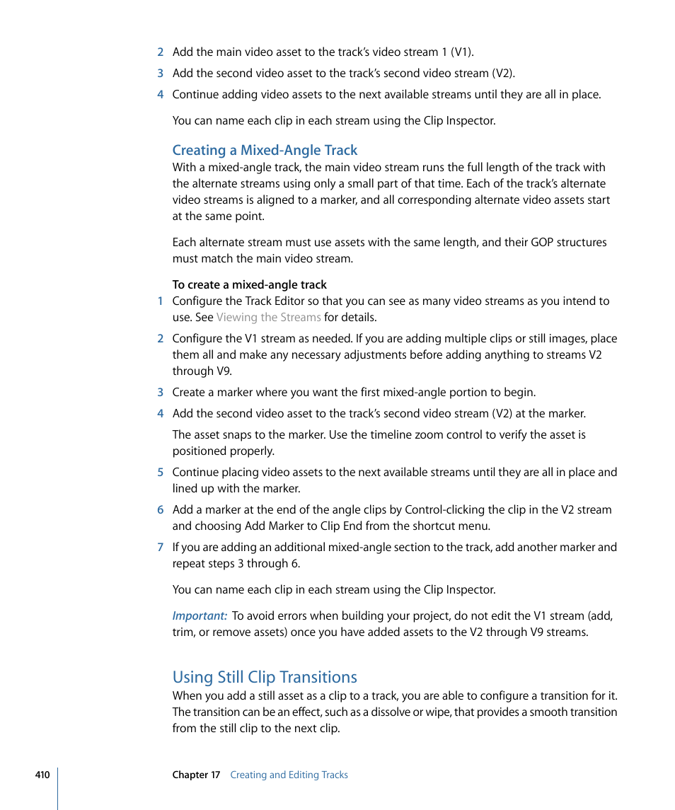 Creating a mixed-angle track, Using still clip transitions | Apple DVD Studio Pro 4 User Manual | Page 410 / 656