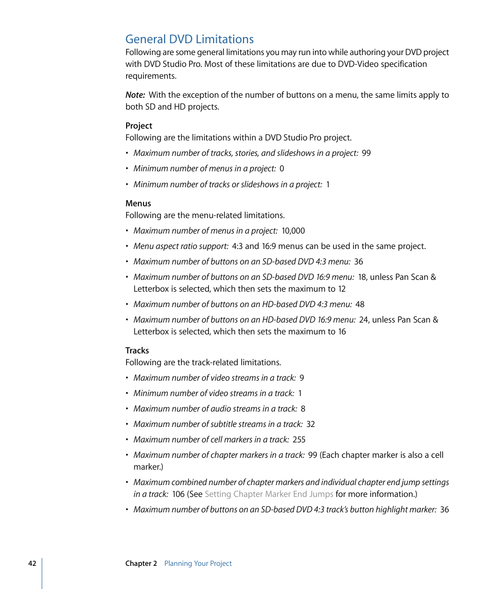 General dvd limitations | Apple DVD Studio Pro 4 User Manual | Page 42 / 656
