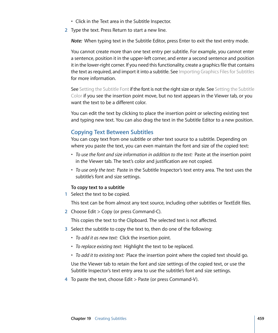 Copying text between subtitles | Apple DVD Studio Pro 4 User Manual | Page 459 / 656