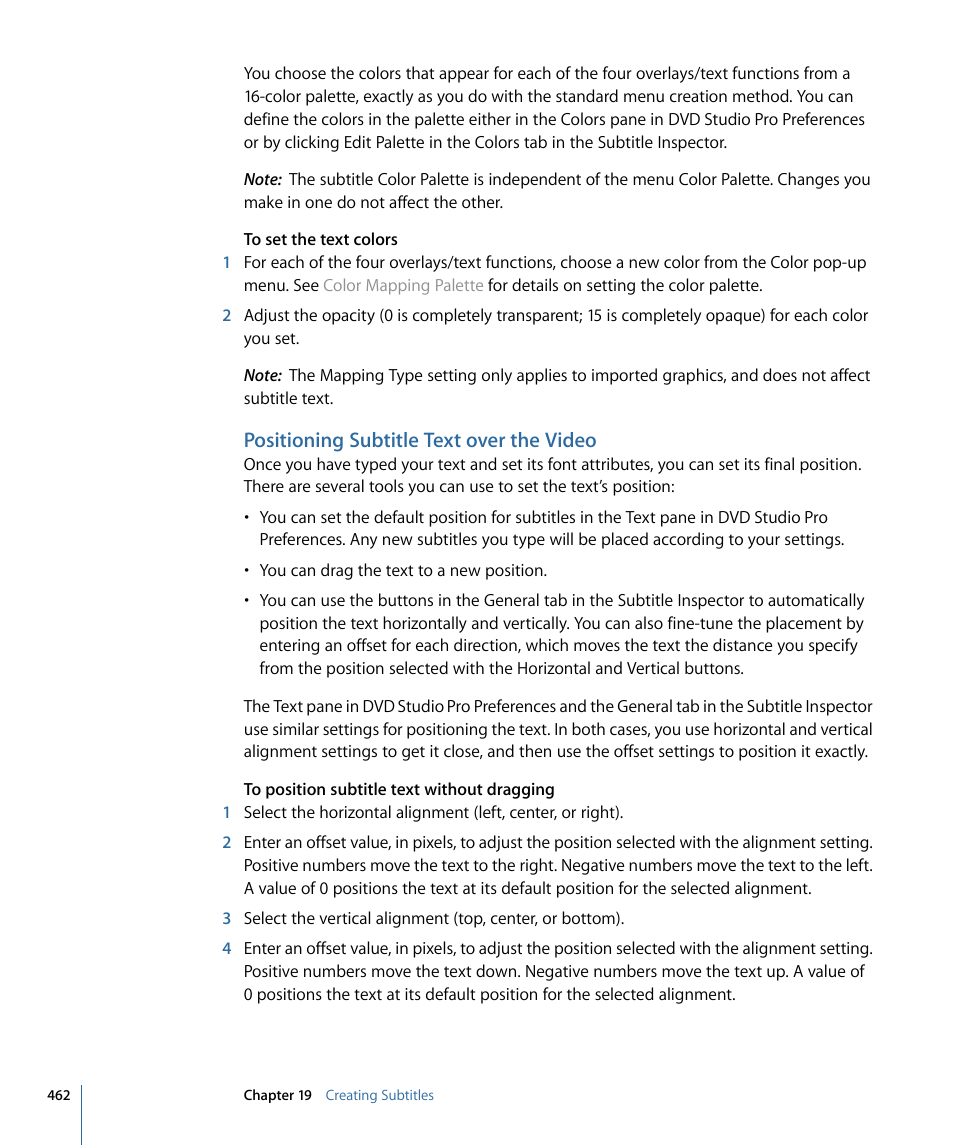 Positioning subtitle text over the video | Apple DVD Studio Pro 4 User Manual | Page 462 / 656