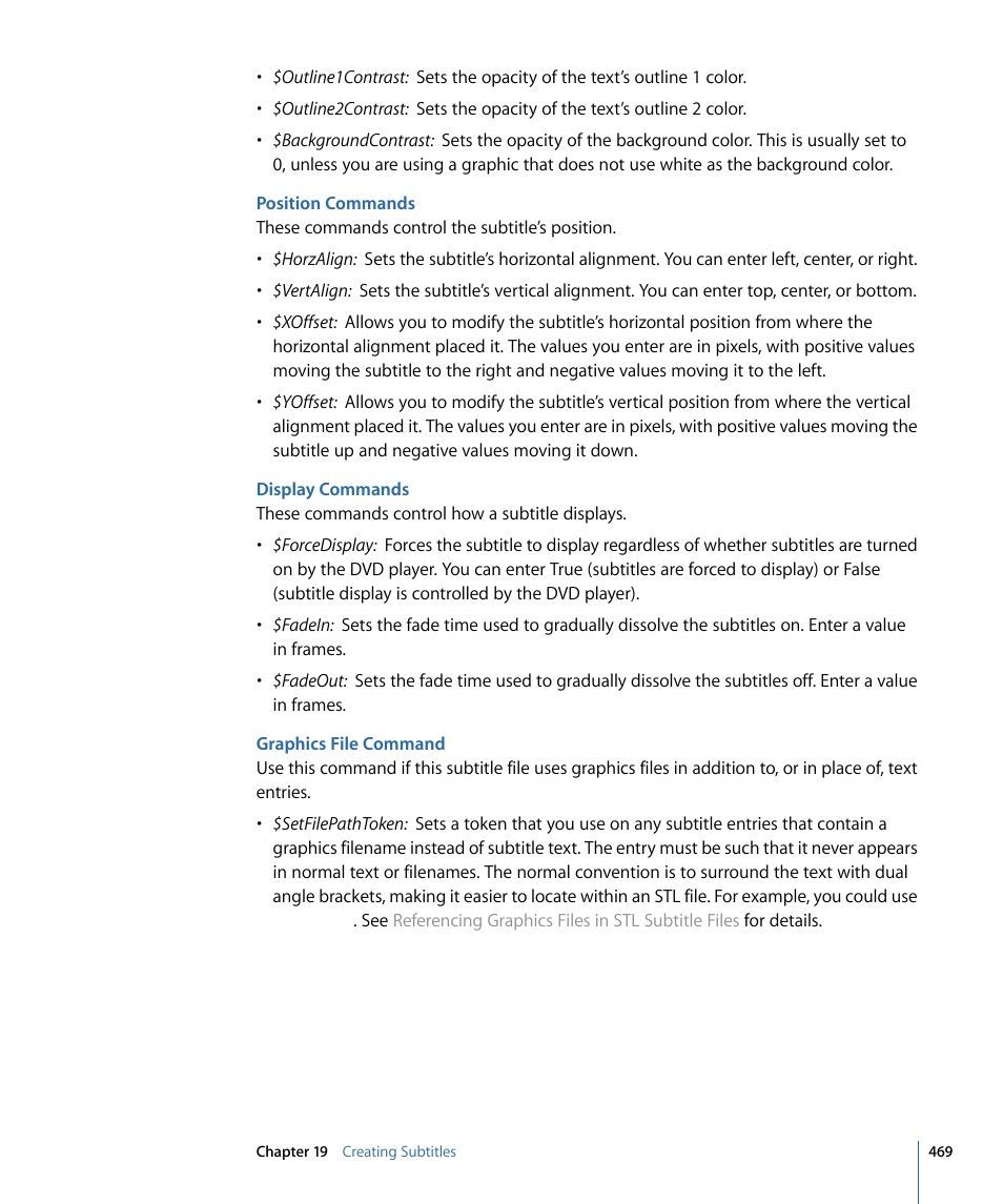 Position commands, Display commands, Graphics file command | Apple DVD Studio Pro 4 User Manual | Page 469 / 656