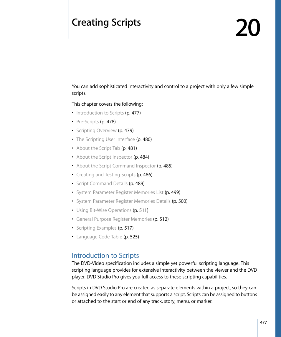 Creating scripts, Introduction to scripts | Apple DVD Studio Pro 4 User Manual | Page 477 / 656