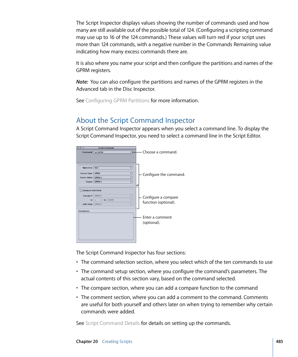 About the script command inspector | Apple DVD Studio Pro 4 User Manual | Page 485 / 656