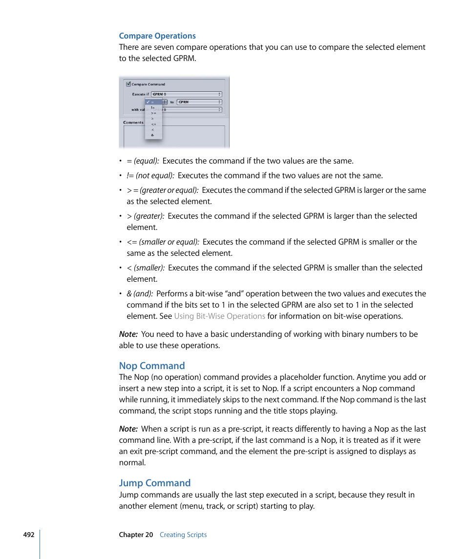 Compare operations, Nop command, Jump command | Apple DVD Studio Pro 4 User Manual | Page 492 / 656