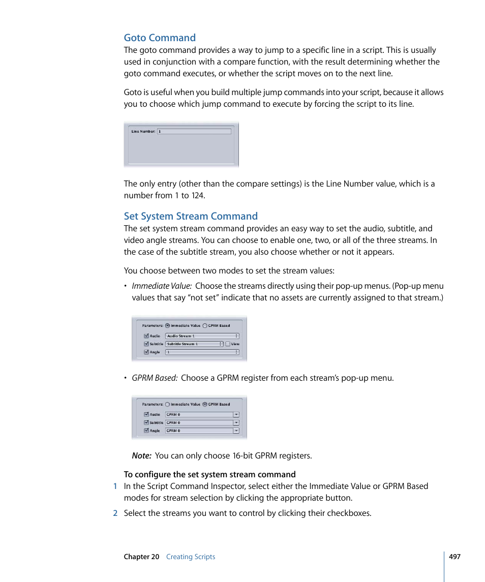 Goto command, Set system stream command | Apple DVD Studio Pro 4 User Manual | Page 497 / 656