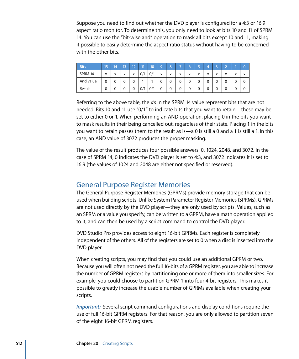 General purpose register memories, General purpose, Register memories | Apple DVD Studio Pro 4 User Manual | Page 512 / 656