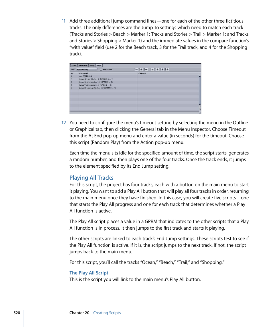 Playing all tracks, The play all script | Apple DVD Studio Pro 4 User Manual | Page 520 / 656