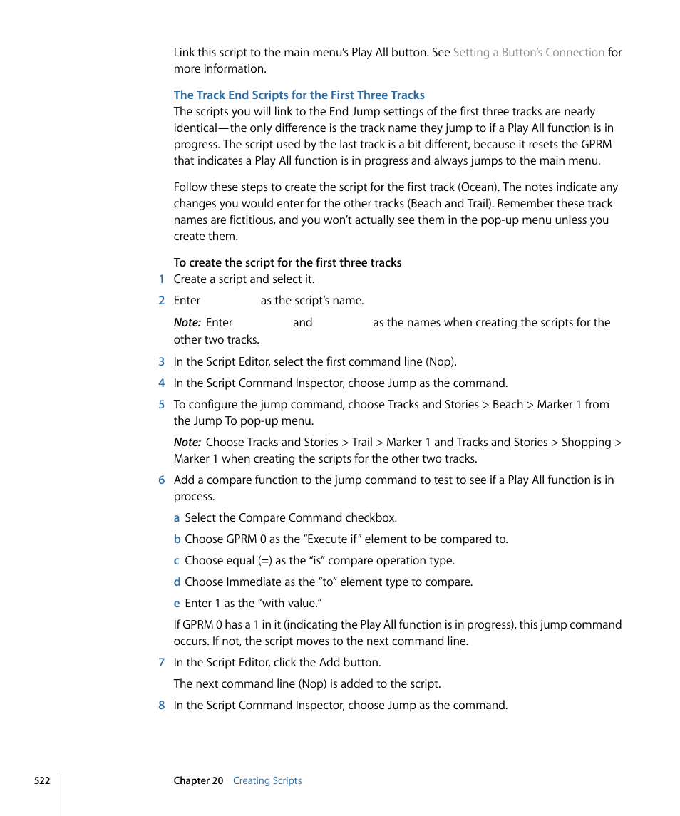 The track end scripts for the first three tracks | Apple DVD Studio Pro 4 User Manual | Page 522 / 656