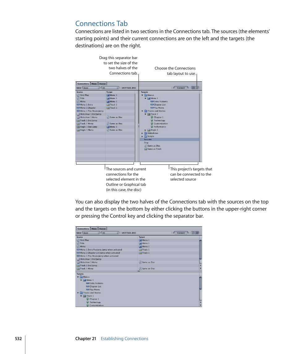 Connections tab | Apple DVD Studio Pro 4 User Manual | Page 532 / 656
