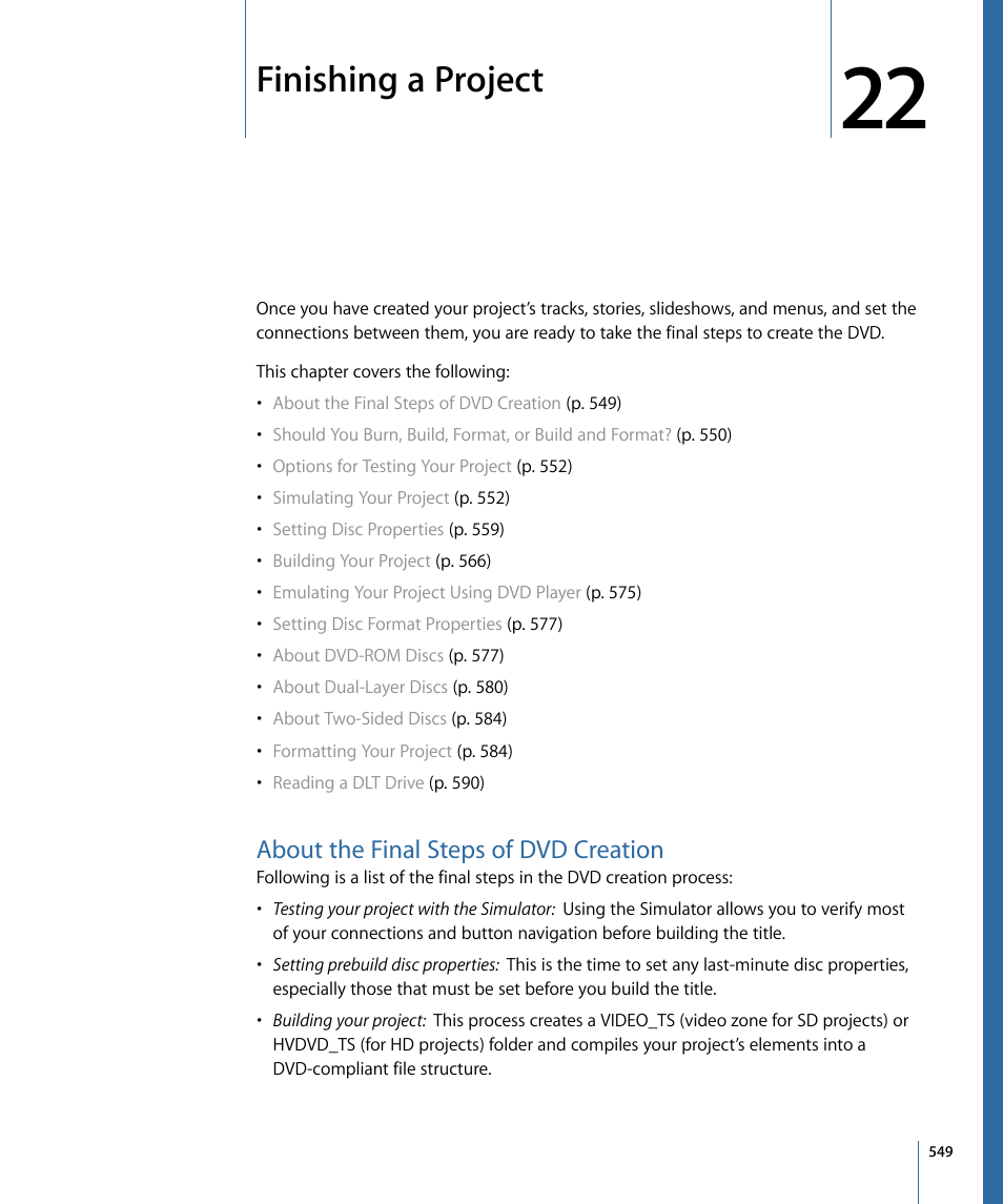 Finishing a project, About the final steps of dvd creation | Apple DVD Studio Pro 4 User Manual | Page 549 / 656