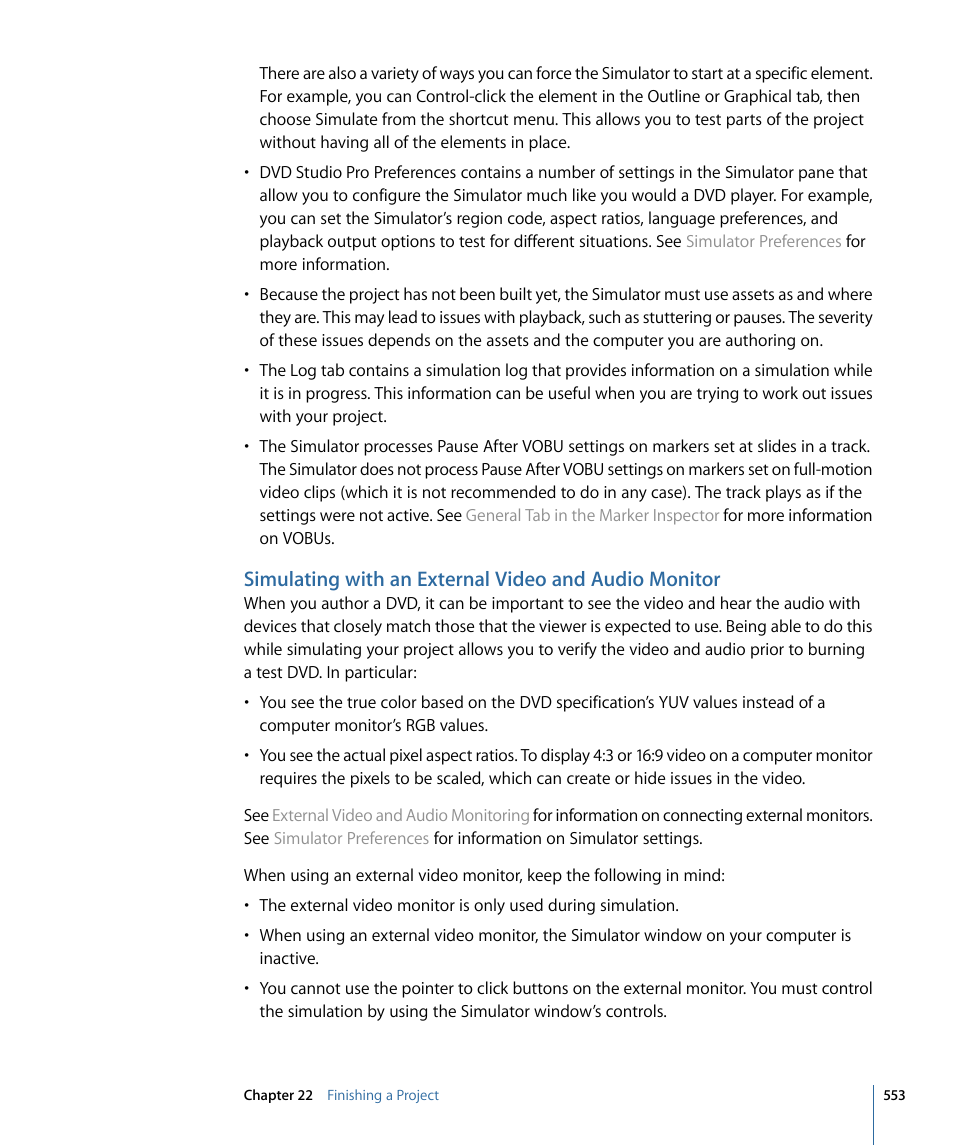 Simulating with an external, Video and audio monitor | Apple DVD Studio Pro 4 User Manual | Page 553 / 656