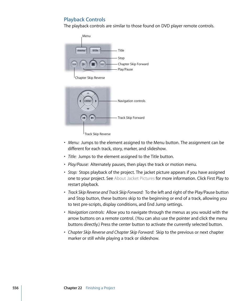 Playback controls | Apple DVD Studio Pro 4 User Manual | Page 556 / 656
