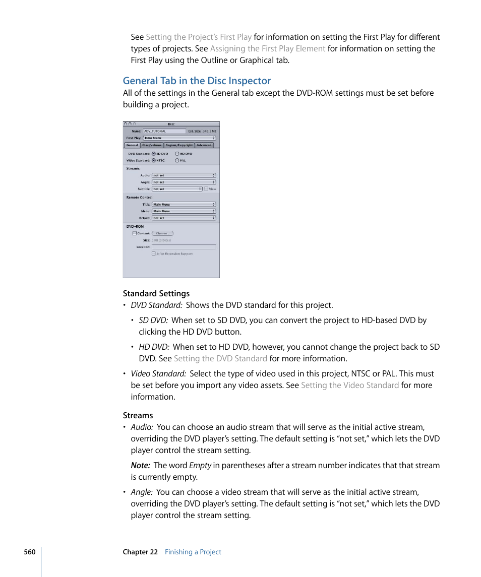 General tab in the disc inspector | Apple DVD Studio Pro 4 User Manual | Page 560 / 656