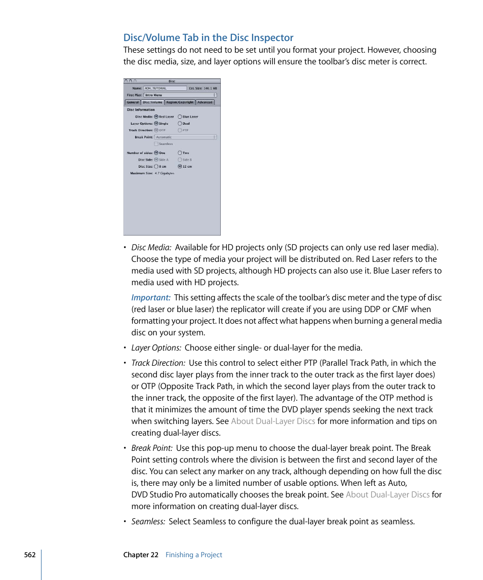 Disc/volume tab in the disc inspector | Apple DVD Studio Pro 4 User Manual | Page 562 / 656