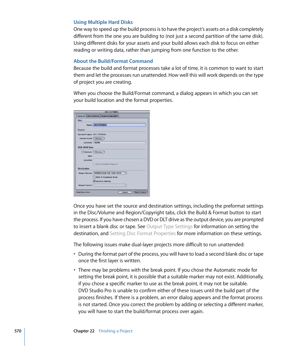 Using multiple hard disks, About the build/format command | Apple DVD Studio Pro 4 User Manual | Page 570 / 656