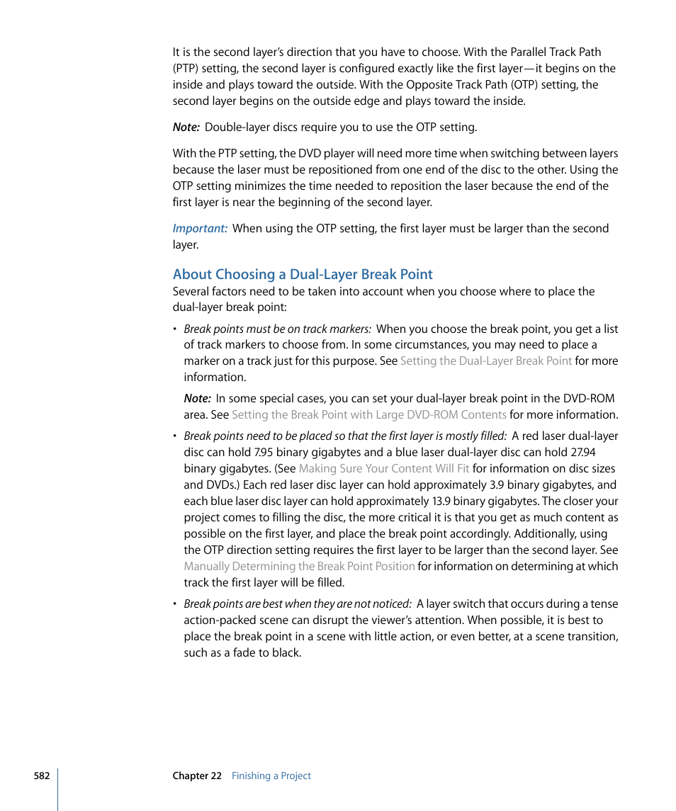 About choosing a dual-layer break point | Apple DVD Studio Pro 4 User Manual | Page 582 / 656