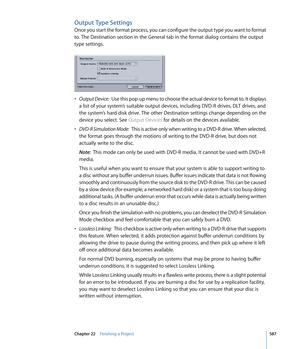 Output type settings | Apple DVD Studio Pro 4 User Manual | Page 587 / 656