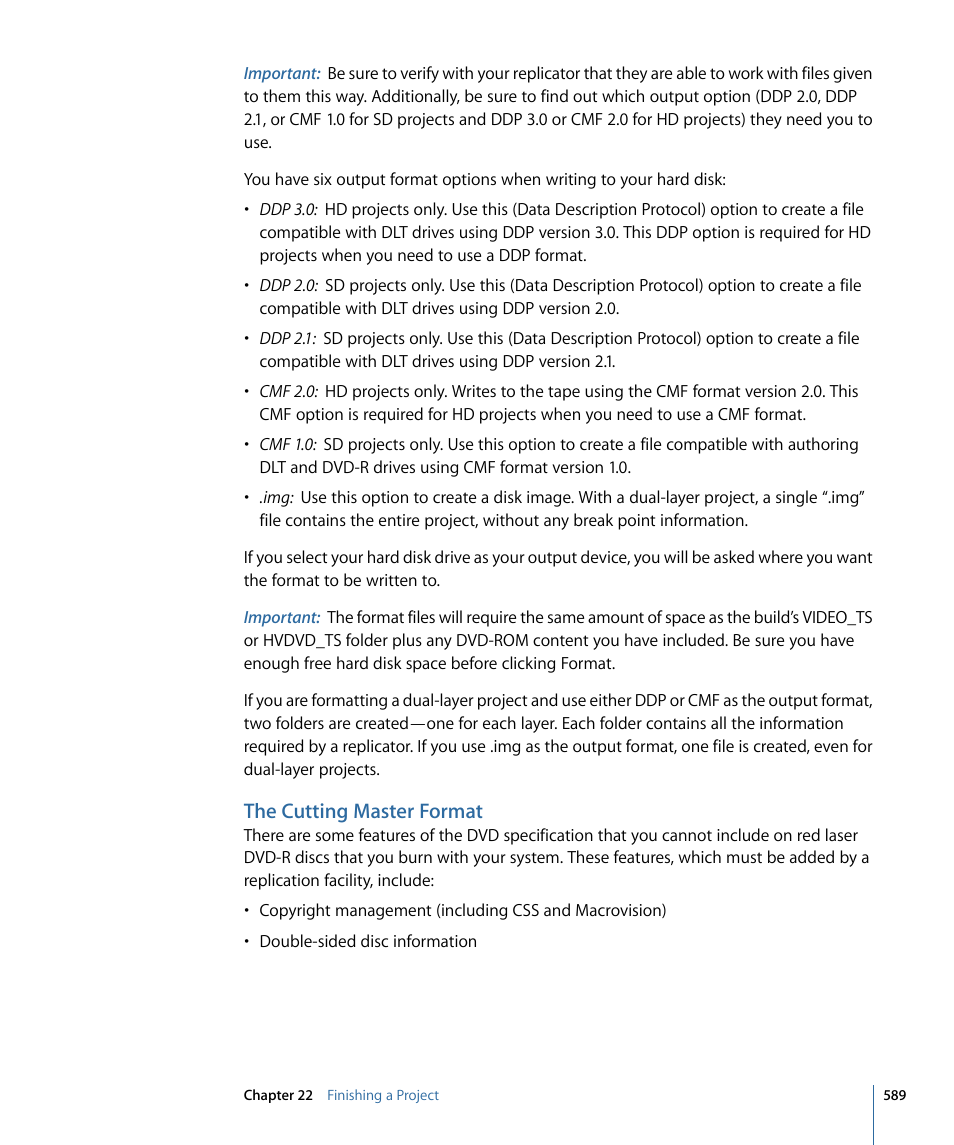 The cutting master format, The cutting master, Format | Apple DVD Studio Pro 4 User Manual | Page 589 / 656