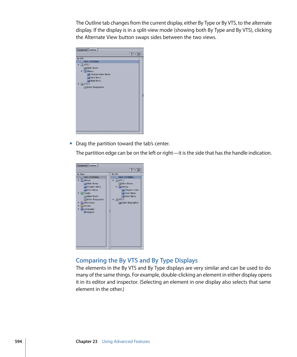 Comparing the by vts and by type displays | Apple DVD Studio Pro 4 User Manual | Page 594 / 656