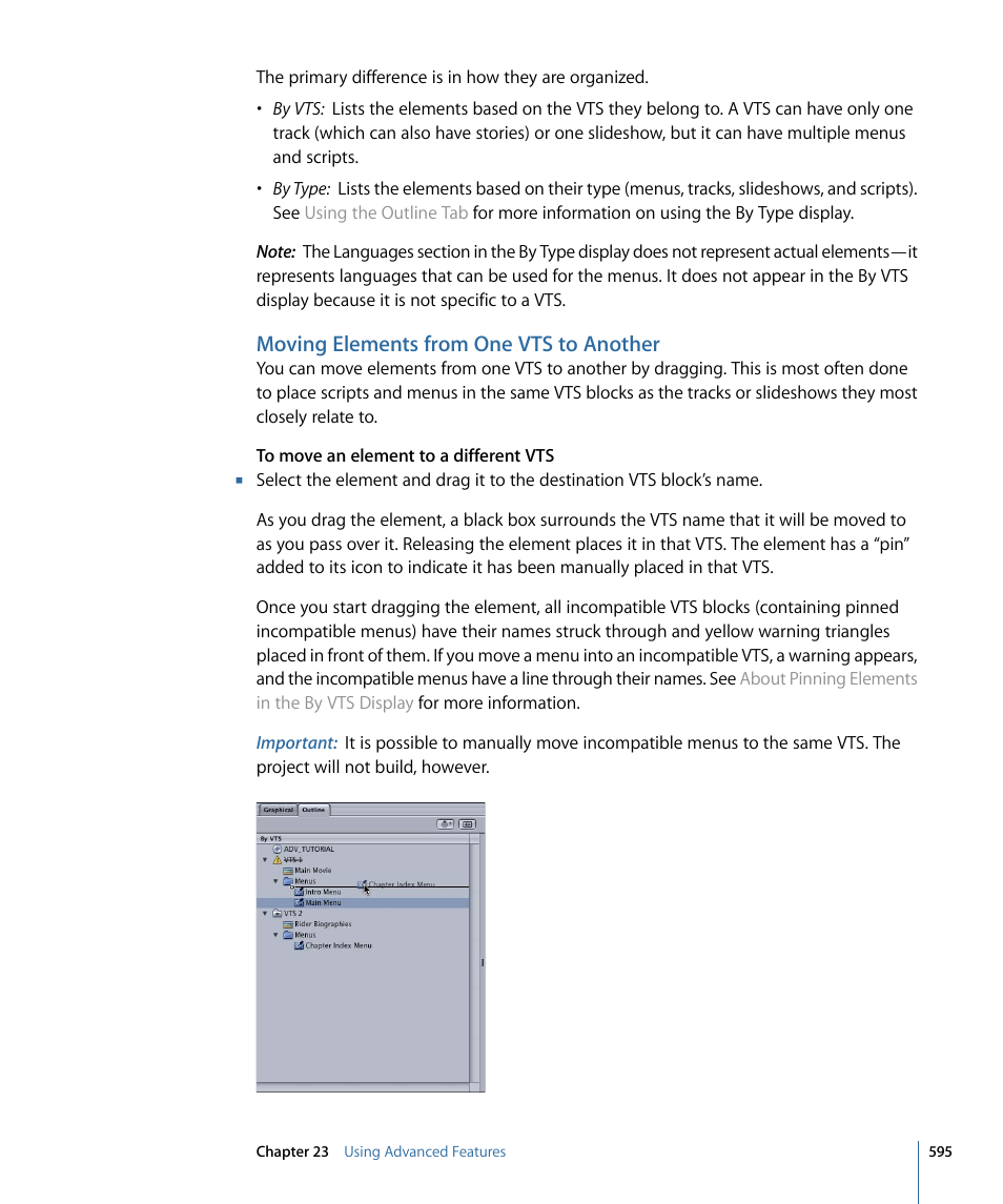 Moving elements from one vts to another | Apple DVD Studio Pro 4 User Manual | Page 595 / 656