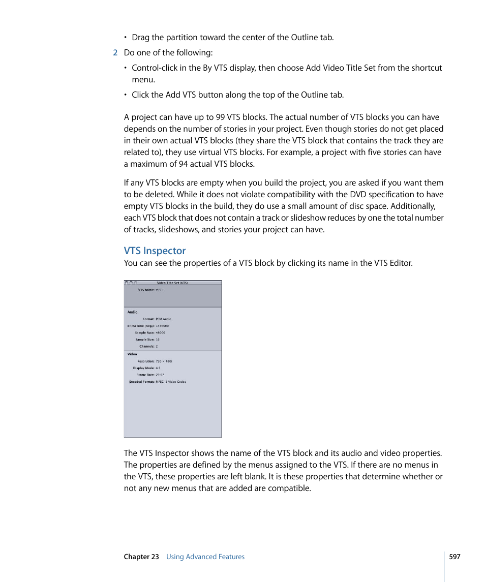 Vts inspector | Apple DVD Studio Pro 4 User Manual | Page 597 / 656