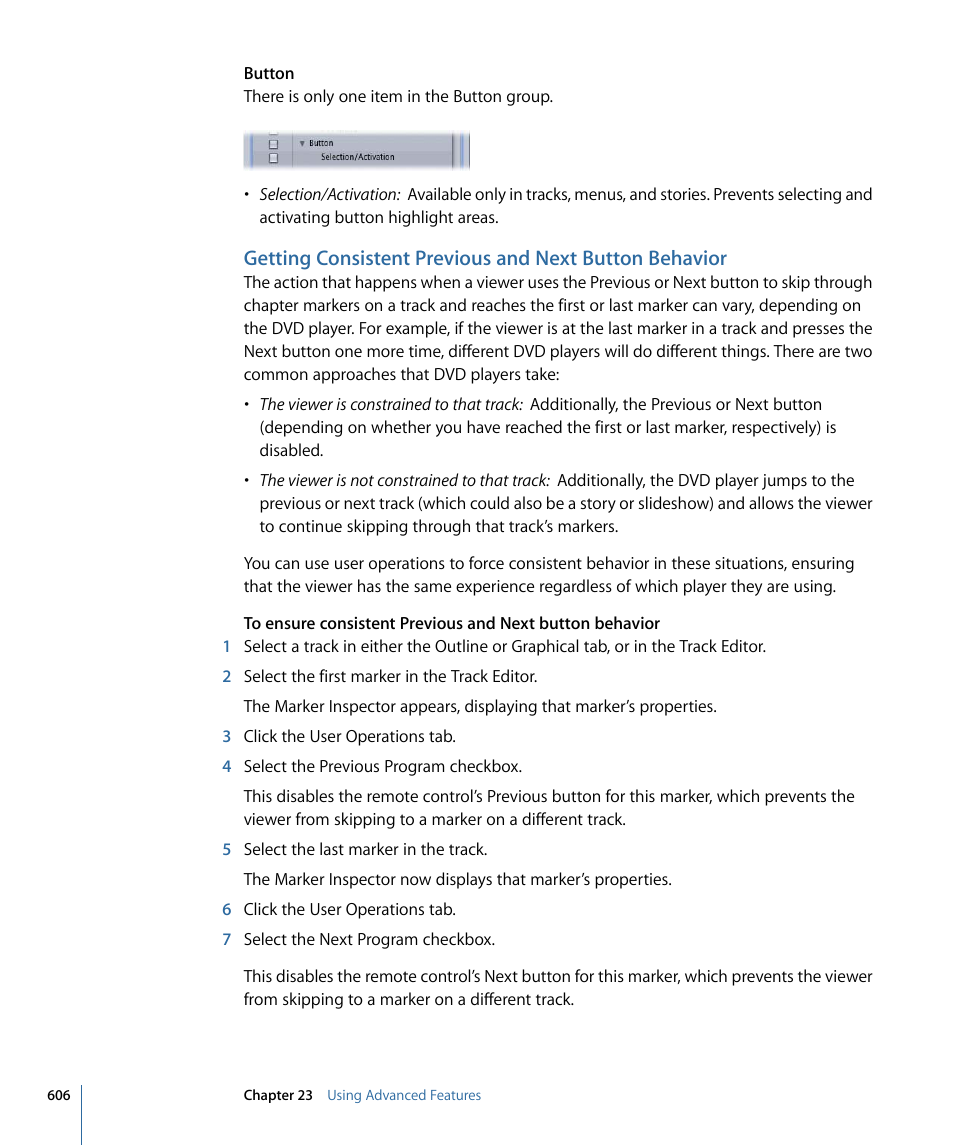 Getting consistent, Previous and next button behavior | Apple DVD Studio Pro 4 User Manual | Page 606 / 656