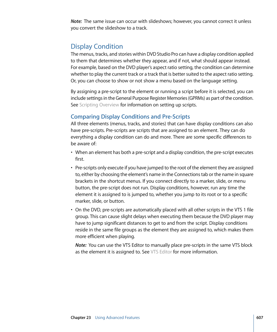 Display condition, Comparing display conditions and pre-scripts | Apple DVD Studio Pro 4 User Manual | Page 607 / 656