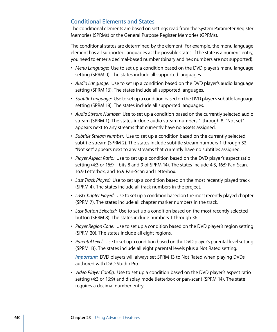 Conditional elements and states, Conditional elements, And states | Apple DVD Studio Pro 4 User Manual | Page 610 / 656