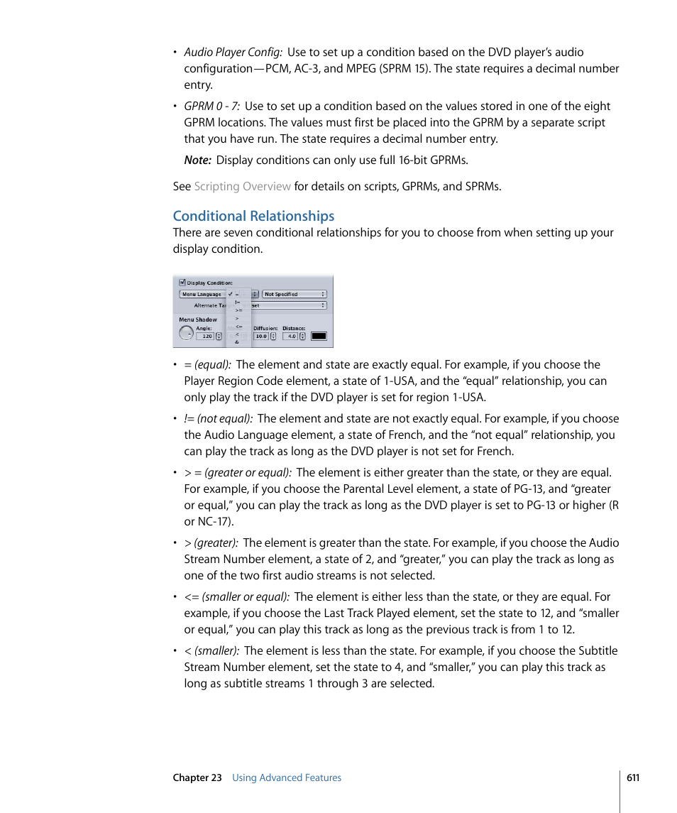 Conditional relationships | Apple DVD Studio Pro 4 User Manual | Page 611 / 656