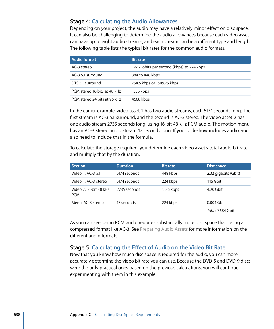 Stage 4: calculating the audio allowances | Apple DVD Studio Pro 4 User Manual | Page 638 / 656