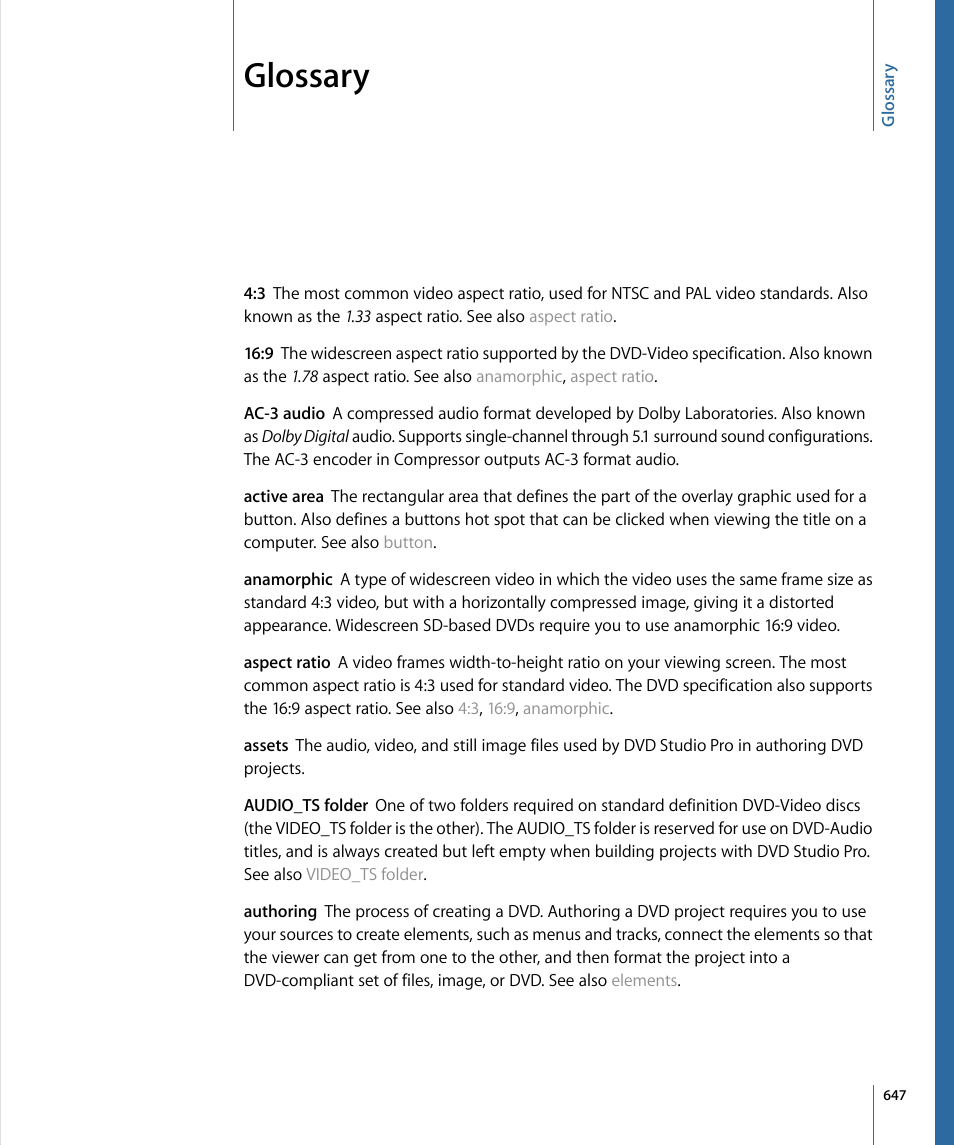 Glossary | Apple DVD Studio Pro 4 User Manual | Page 647 / 656