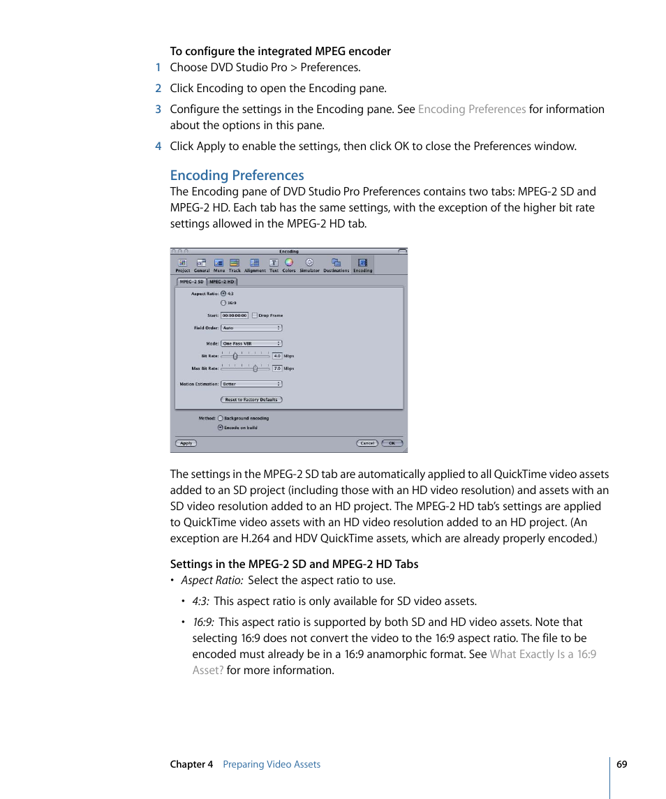 Encoding preferences | Apple DVD Studio Pro 4 User Manual | Page 69 / 656