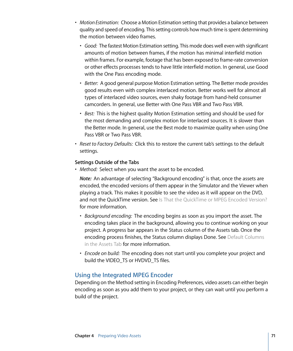 Using the integrated mpeg encoder | Apple DVD Studio Pro 4 User Manual | Page 71 / 656