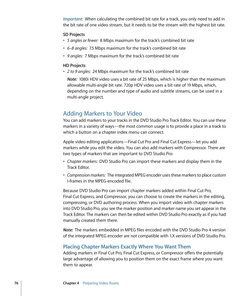 Adding markers to your video | Apple DVD Studio Pro 4 User Manual | Page 76 / 656