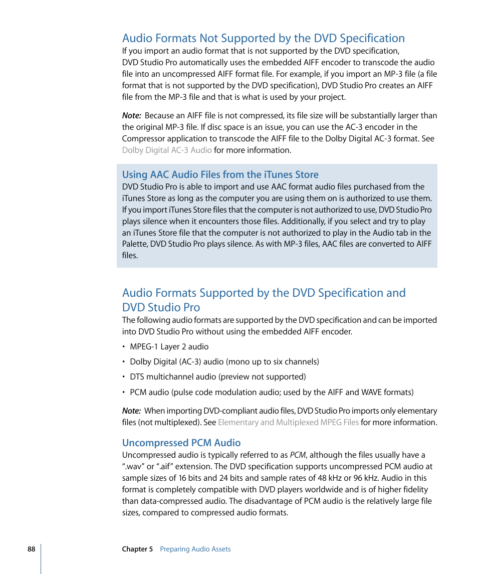 Uncompressed pcm audio | Apple DVD Studio Pro 4 User Manual | Page 88 / 656