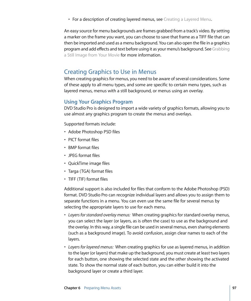Creating graphics to use in menus, Using your graphics program | Apple DVD Studio Pro 4 User Manual | Page 97 / 656