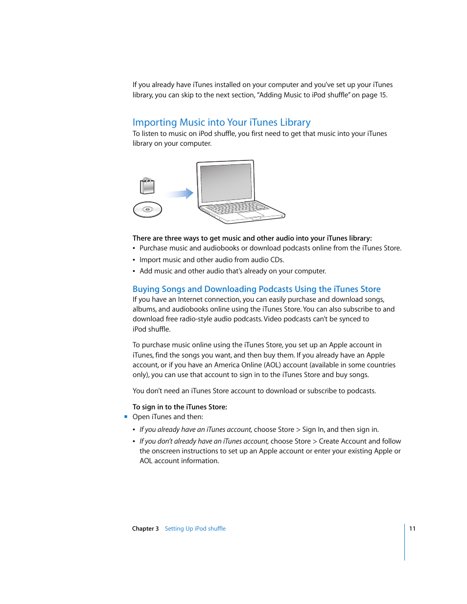 Importing music into your itunes library | Apple iPod shuffle (3rd generation) User Manual | Page 11 / 40