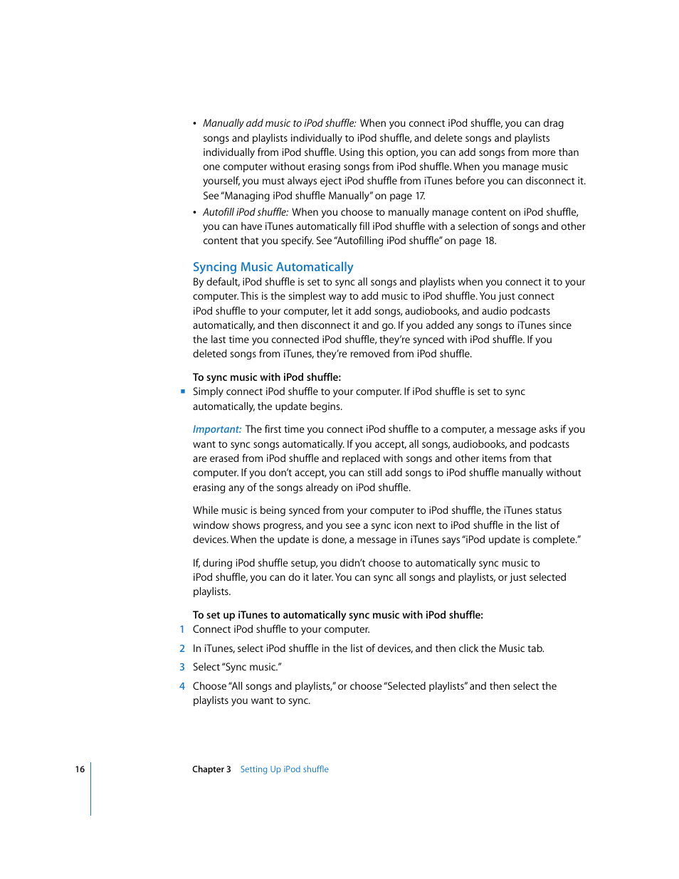 Syncing music automatically | Apple iPod shuffle (3rd generation) User Manual | Page 16 / 40