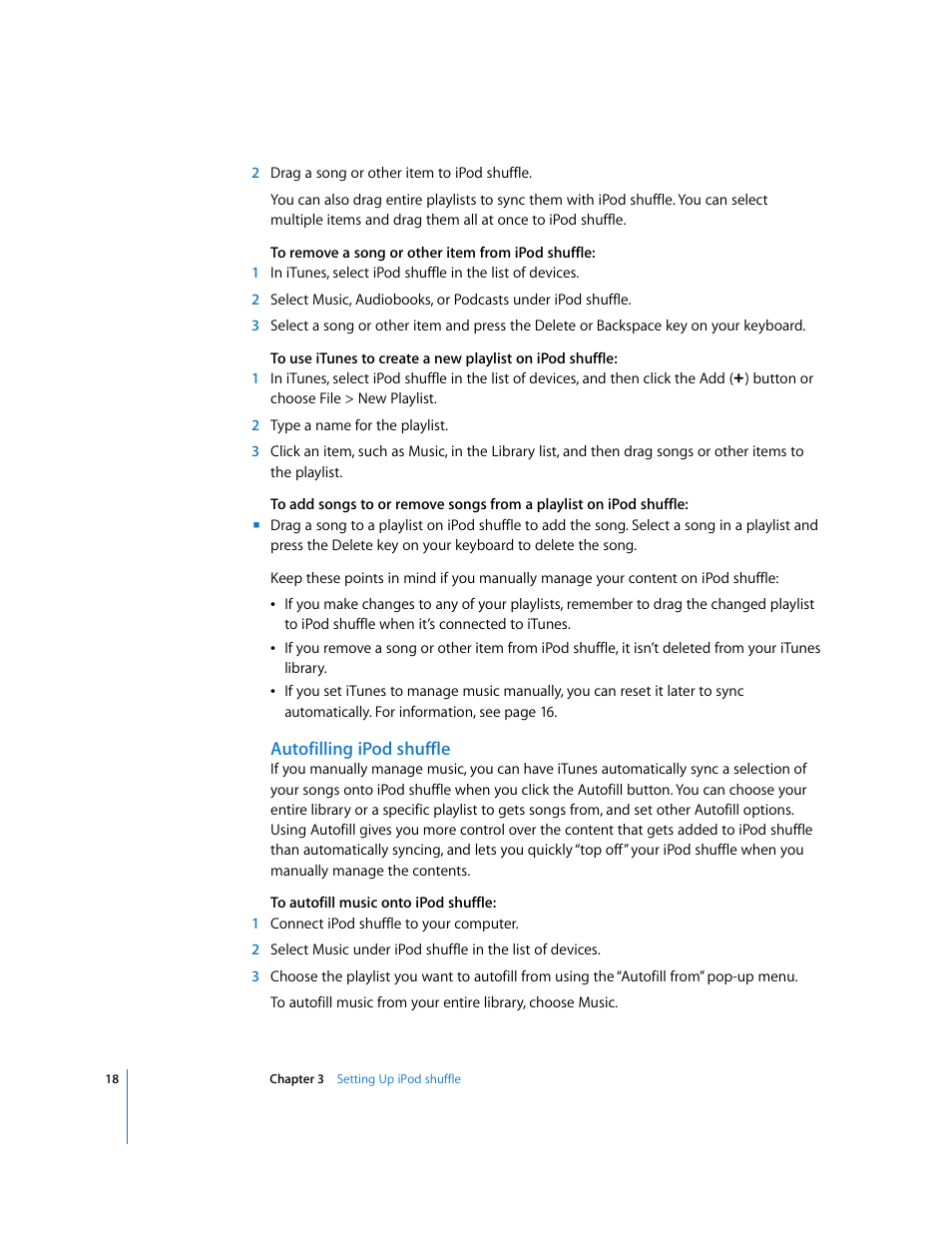 Autofilling ipodshuffle | Apple iPod shuffle (3rd generation) User Manual | Page 18 / 40