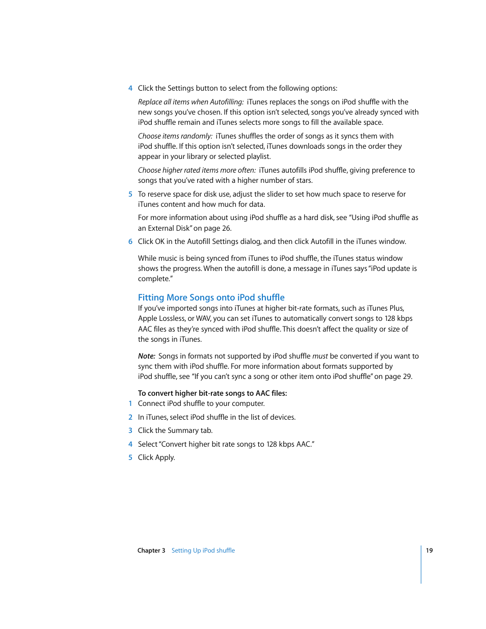 Fitting more songs onto ipodshuffle | Apple iPod shuffle (3rd generation) User Manual | Page 19 / 40