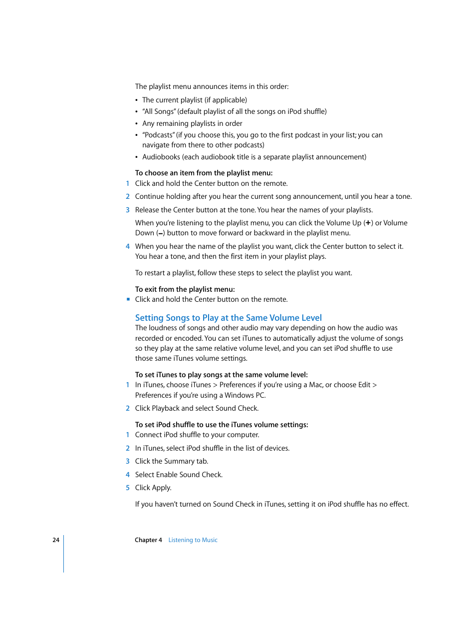 Setting songs to play at the same volume level | Apple iPod shuffle (3rd generation) User Manual | Page 24 / 40