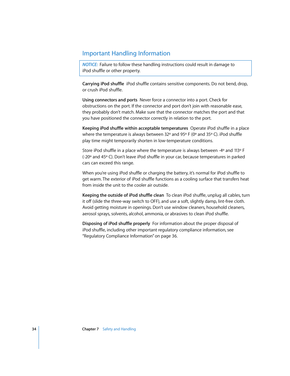 Important handling information | Apple iPod shuffle (3rd generation) User Manual | Page 34 / 40