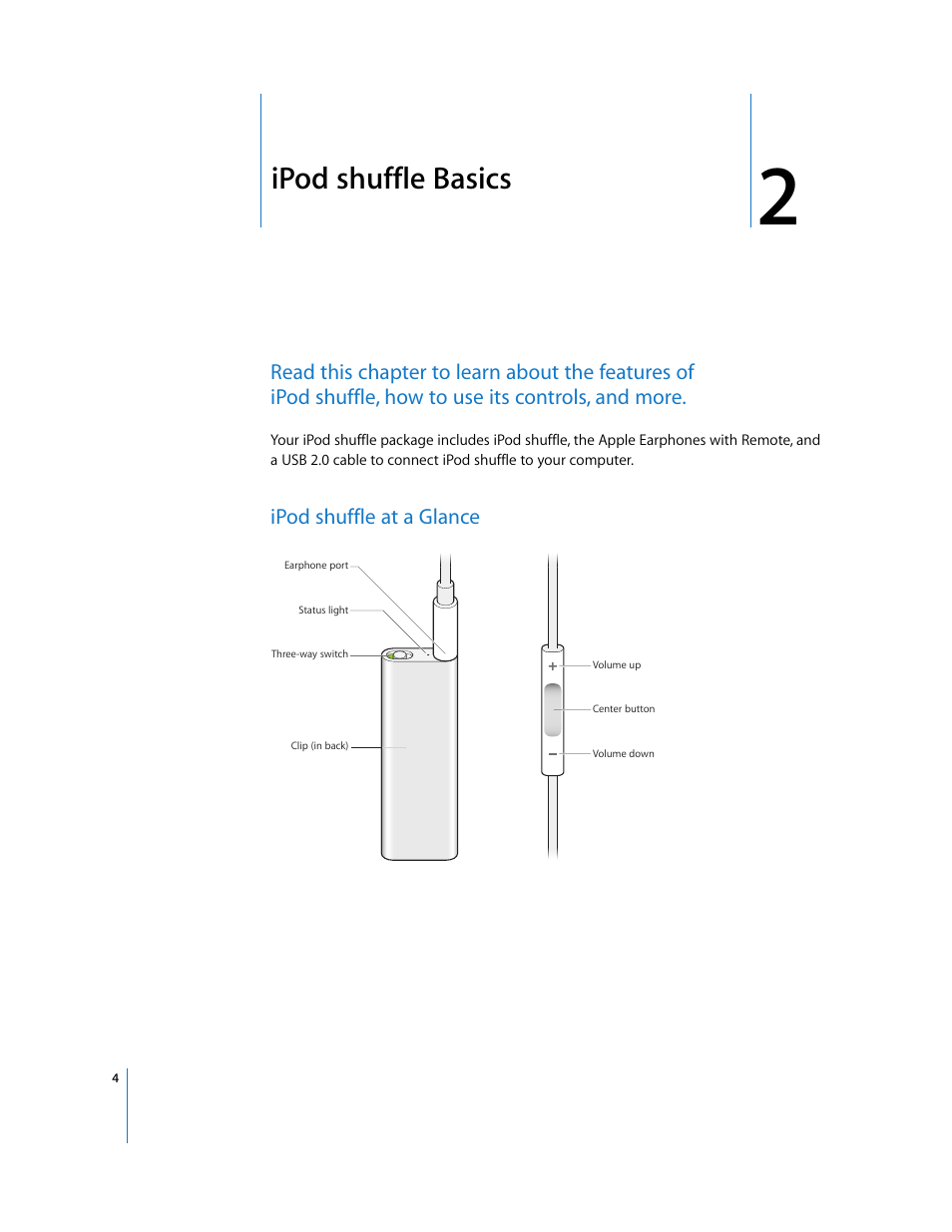 Ipodshuffle basics, Ipodshuffle at a glance, Chapter 2 | Ipod shuffle basics | Apple iPod shuffle (3rd generation) User Manual | Page 4 / 40