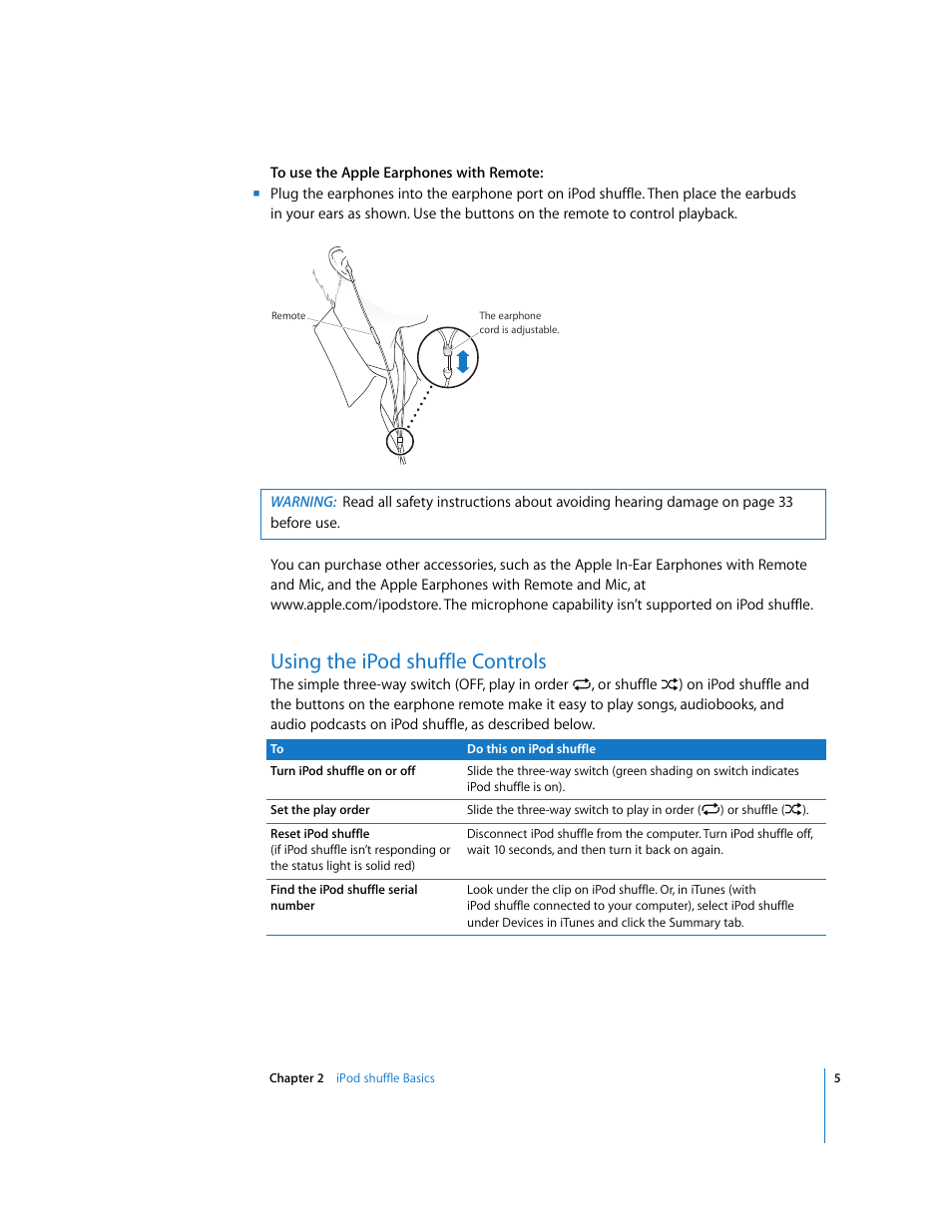 Using the ipodshuffle controls, Using the ipod shuffle controls | Apple iPod shuffle (3rd generation) User Manual | Page 5 / 40